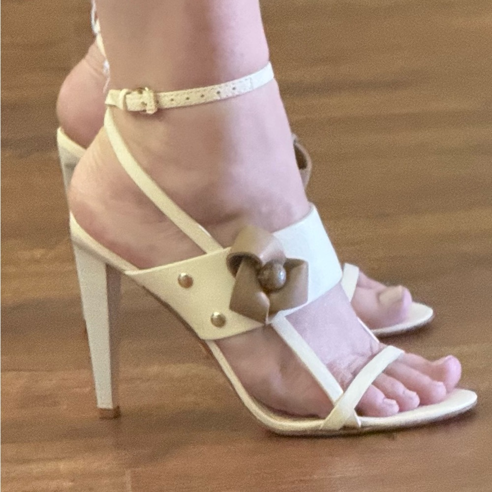 L.A.M.B. Cream and Tan Bow Heels Made in Brazil